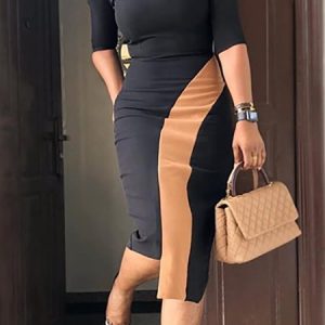 Elegant Color Block Irregular Half Sleeve Dress, Midi Dresses, color:Black|size:XXL, Stylewe