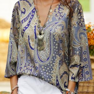 Casual Ethnic Blouse, Shirts & Blouses, color:Yellow|size:XXL, JustFashionNow