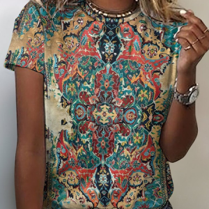 Women's Art Print Casual Crew Neck T-Shirt, color:As Picture|size:3XL, Lilicloth.com