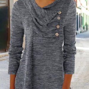 Casual Plain Long Sleeve T-shirt, T-shirts, color:Gray|size:XXL, Noracora