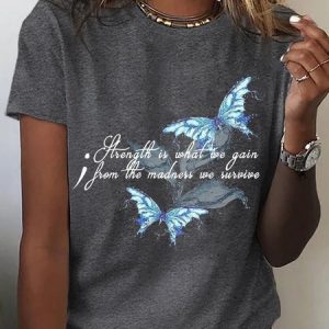 JFN Blue Butterflies Casual Short Sleeve T-Shirt/Tee, T-Shirts, color:Gray|size:XXL, JustFashionNow