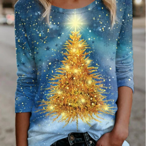 Casual Crew Neck Christmas T-Shirt, T-Shirts, color:Blue|size:XXL, JustFashionNow