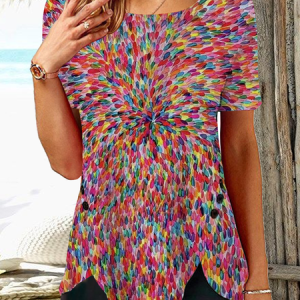 Casual Geometric Crew Neck Loose Shirt, Shirts & Blouses, color:Red|size:XXL, JustFashionNow