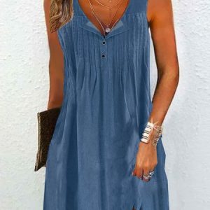 Plain Washing Process Casual Dress With No, Dresses, color:Blue|size:XXL, JustFashionNow