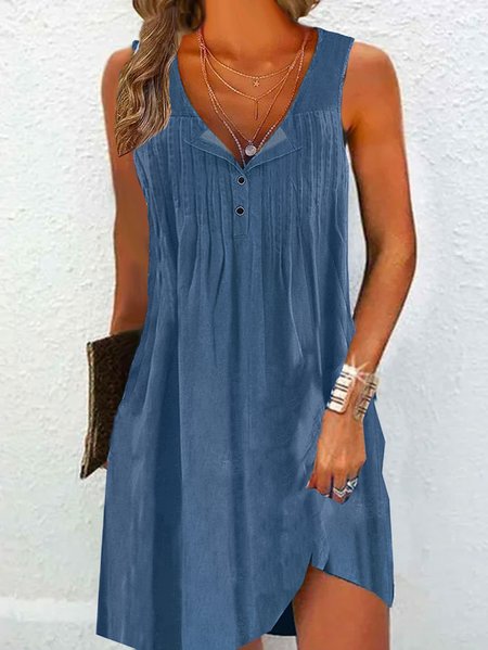 Plain Washing Process Casual Dress With No, Dresses, color:Blue|size:XXL, JustFashionNow