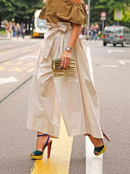 Loose Urban Plain Fashion Ankle Pants, Pants, color:Apricot|size:XXL, Stylewe