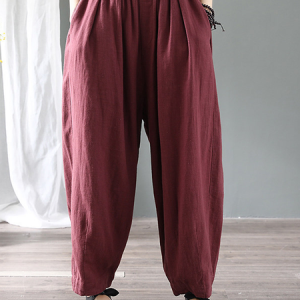 Casual Plain Pockets Pants, BOTTOM, color:Wine Red|size:4X, Noracora