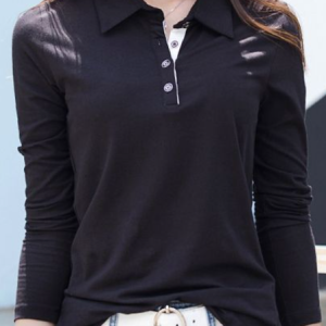 Shawl Collar Long Sleeve Plain Buckle Fleece Micro-Elasticity Loose Shirt For Women, Shirts, color:Black|size:4XL, Noracora