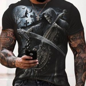 Men's Street Skull Beer Pattern Round Neck Short Sleeve T-Shirt Daily Clothing, T-Shirts, color:Black|size:3XL, JustFashionNow