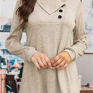 Loose Urban Casual Asymmetrical Casual Knit Long Sleeve T-Shirt, T-Shirts, color:Khaki|size:3XL, JustFashionNow