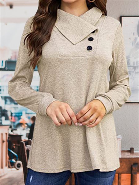 Loose Urban Casual Asymmetrical Casual Knit Long Sleeve T-Shirt, T-Shirts, color:Khaki|size:3XL, JustFashionNow