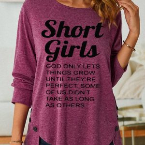 Women's Funny Short Girl Casual Crew Neck Long Sleeve Top, Long sleeves, Lilicloth.com