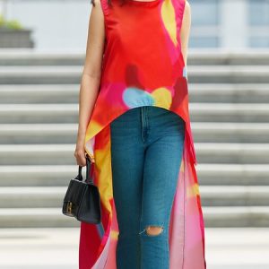 Sleeveless Crew Neck Loose Casual Shirt, Blouses and Shirts, color:As Picture|size:XS, Stylewe