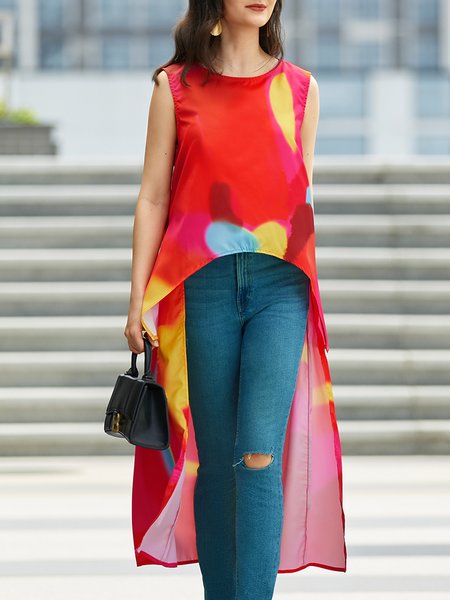 Sleeveless Crew Neck Loose Casual Shirt, Blouses and Shirts, color:As Picture|size:XS, Stylewe