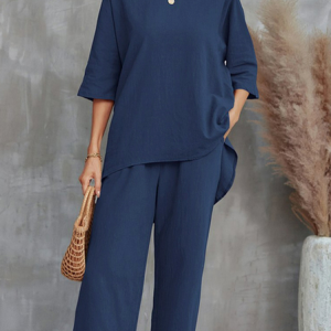 Casual Loose Plain Two-Piece Set, Suit Set, color:Blue|size:XXL, JustFashionNow