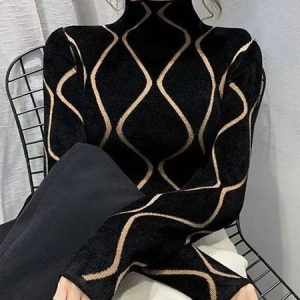 Long sleeve Half Turtleneck Acrylic Tight Sweater, Sweaters, color:Black|size:XXL, Stylewe