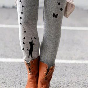 Cotton Butterfly Leggings, Bottoms, color:Gray|size:3XL, JustFashionNow