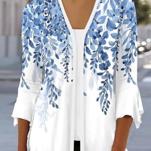Loose Flare Sleeve Casual Floral Kimono, Cardigans, color:White|size:XXL, JustFashionNow