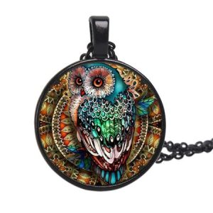 Time Stone Owl Painted Necklace, color:Black|size:One-size, Lilicloth.com
