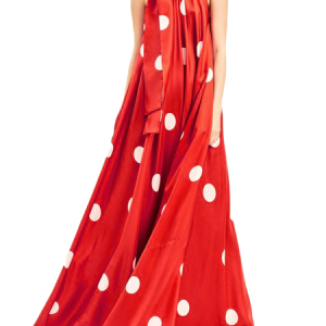 Party Polka Dots Halter Elegant Dress, Maxi Dresses, color:Red|size:XXL, Stylewe