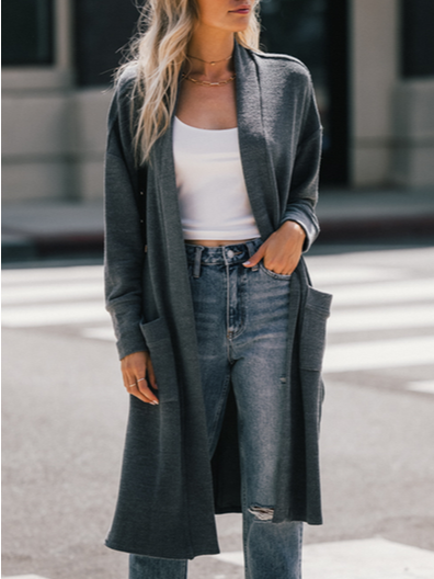 Plain Casual Loose Others Other Coat, Cardigans, color:Deep Gray|size:XXL, JustFashionNow