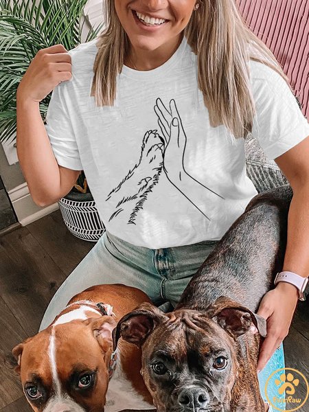 Lilicloth X Funnpaw Women's Lover Dog Hand T-Shirt, color:White|size:3XL, Lilicloth.com