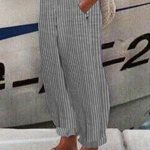Plus Size Striped Loose Casual Pants, BOTTOM, color:Gray|size:4X, Noracora
