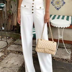 Regular Fit Elegant Plain Fashion Pants, Pants, color:White|size:XXL, Stylewe