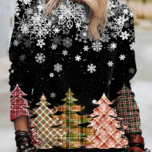 Loose Christmas Crew Neck T-Shirt, T-Shirts, color:Black|size:XXL, JustFashionNow