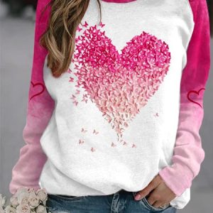 Casual Crew Neck Jersey Heart/Cordate Sweatshirt, Hoodies & Sweatshirts, color:Pink|size:XXL, Noracora