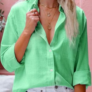 Regular Fit Casual Blouse, Shirts & Blouses, color:Aqua|size:4XL, JustFashionNow