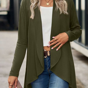 Women Lightweight  Loose Casual Plain Cardigan, Cardigans, color:Green|size:XXL, JustFashionNow