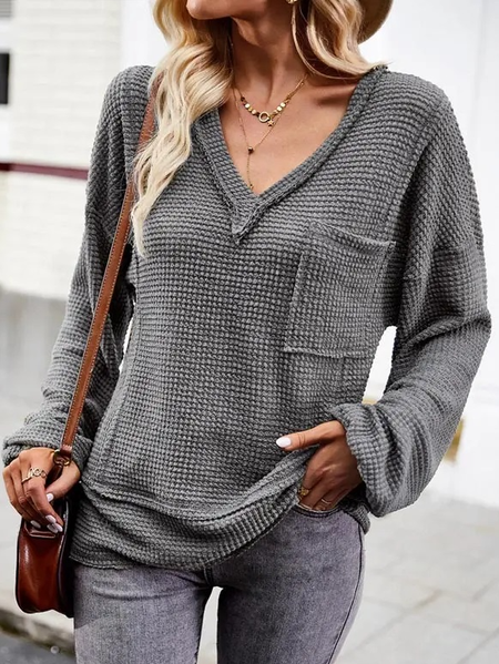 Loose Casual V Neck T-Shirt, T-Shirts, color:Gray|size:XXL, JustFashionNow