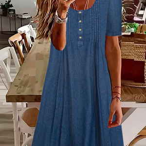 Denim Plain Casual Dress, Denim Dresses, color:Blue|size:XXL, JustFashionNow