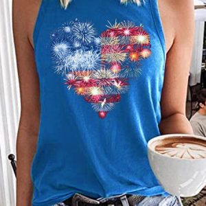 Women's America Flag firework Heart Print Casual Tank Top, Tank Tops, Lilicloth.com