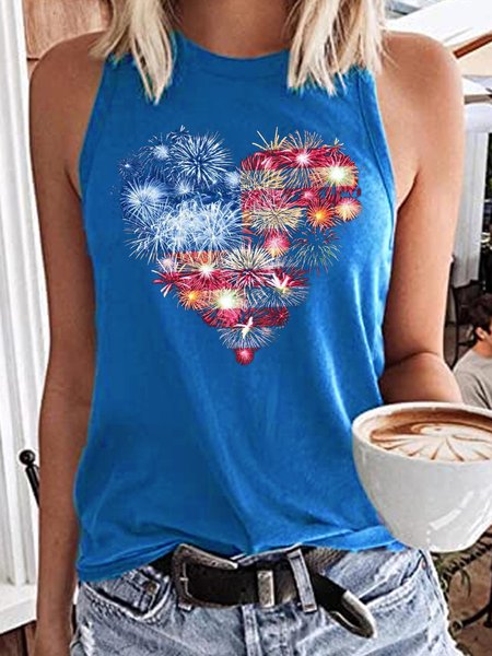 Women's America Flag firework Heart Print Casual Tank Top, Tank Tops, Lilicloth.com