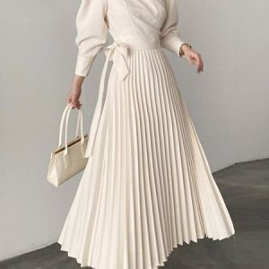 Elegant Plain Regular Fit Dress, Midi Dresses, color:Apricot|size:XS, Stylewe