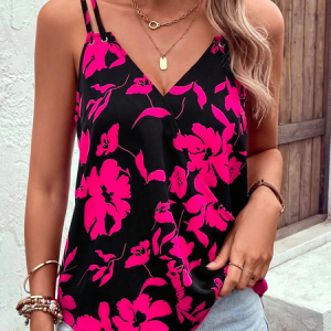 Loose VacationFloral Print Cami Top, Tanks & Camis, color:Pink|size:XXL, JustFashionNow