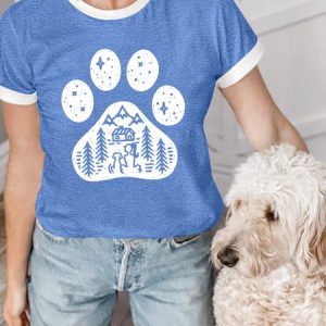Lilicloth X Funnpaw Women's Dog Paw Camping Best Gift For Dog Lover Regular Fit T-Shirt, color:Blue|size:L, Lilicloth.com