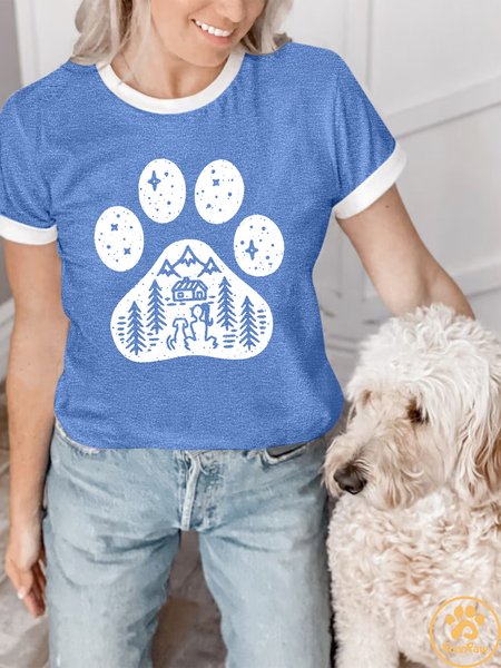 Lilicloth X Funnpaw Women's Dog Paw Camping Best Gift For Dog Lover Regular Fit T-Shirt, color:Blue|size:L, Lilicloth.com