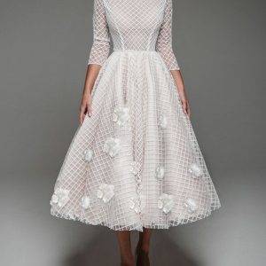 Lace Regular Fit Crew Neck Elegant Party Dress, Cocktail Dresses, color:White|size:XXL, Stylewe