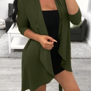 Plain Casual Kimono, Kimono, color:Army Green|size:XXL, Noracora