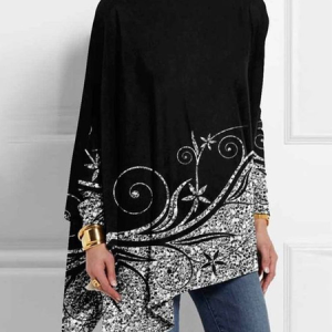 Regular Fit Casual Turtleneck Color Block Top, Shirts & Blouses, color:Black|size:XXL, JustFashionNow