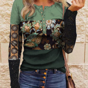 Regular Fit Floral Casual T-Shirt, T-Shirts, color:Green|size:XXL, JustFashionNow