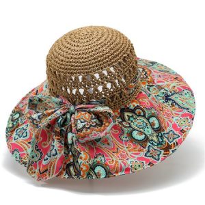 Ethnic Paisley Pattern Bow Decorated Straw Hat Beach Vacation Anti-sunshine Women's Accessories, Women Hats, color:Red|size:One-size, JustFashionNow