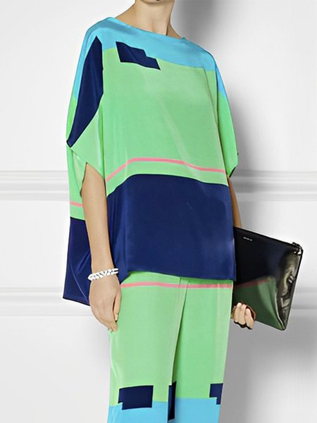 Loose Boat Neck Elegant Half Sleeve Blouse, Blouses and Shirts, color:Green|size:XXL, Stylewe