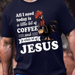 Men's All I Need Today Is A Little Bit Of Coffee And A Whole Lot Of Jesus Funny Graphic Printing Crew Neck Cotton Text Letters Casual T-Shirt, T-shirts, Lilicloth.com