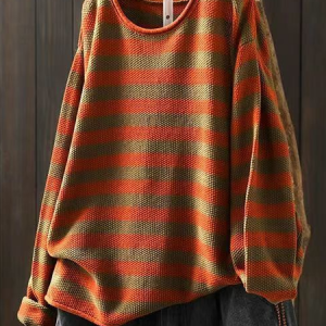 Women Wool/Knitting Striped Long Sleeve Comfy Casual Sweater, Sweaters, color:Deep Khaki|size:S, Noracora