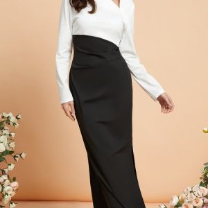 Long sleeve Elegant A-Line Wedding Party Dress, Cocktail Dresses, color:Black-white|size:XXL, Stylewe