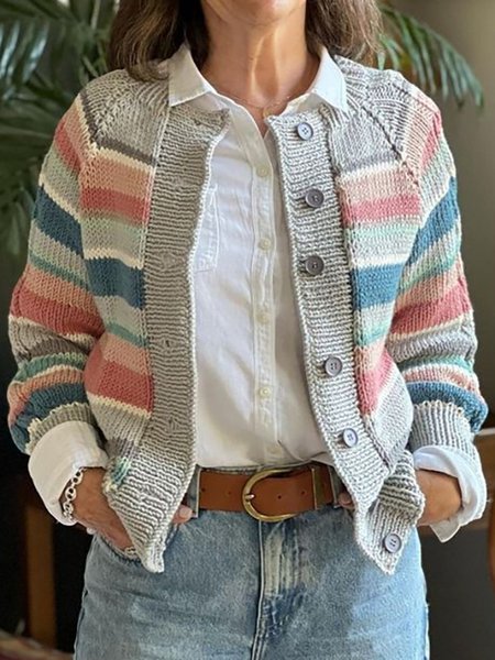 Color Block Casual Others Cardigan, Sweaters, color:Pink|size:XXL, JustFashionNow
